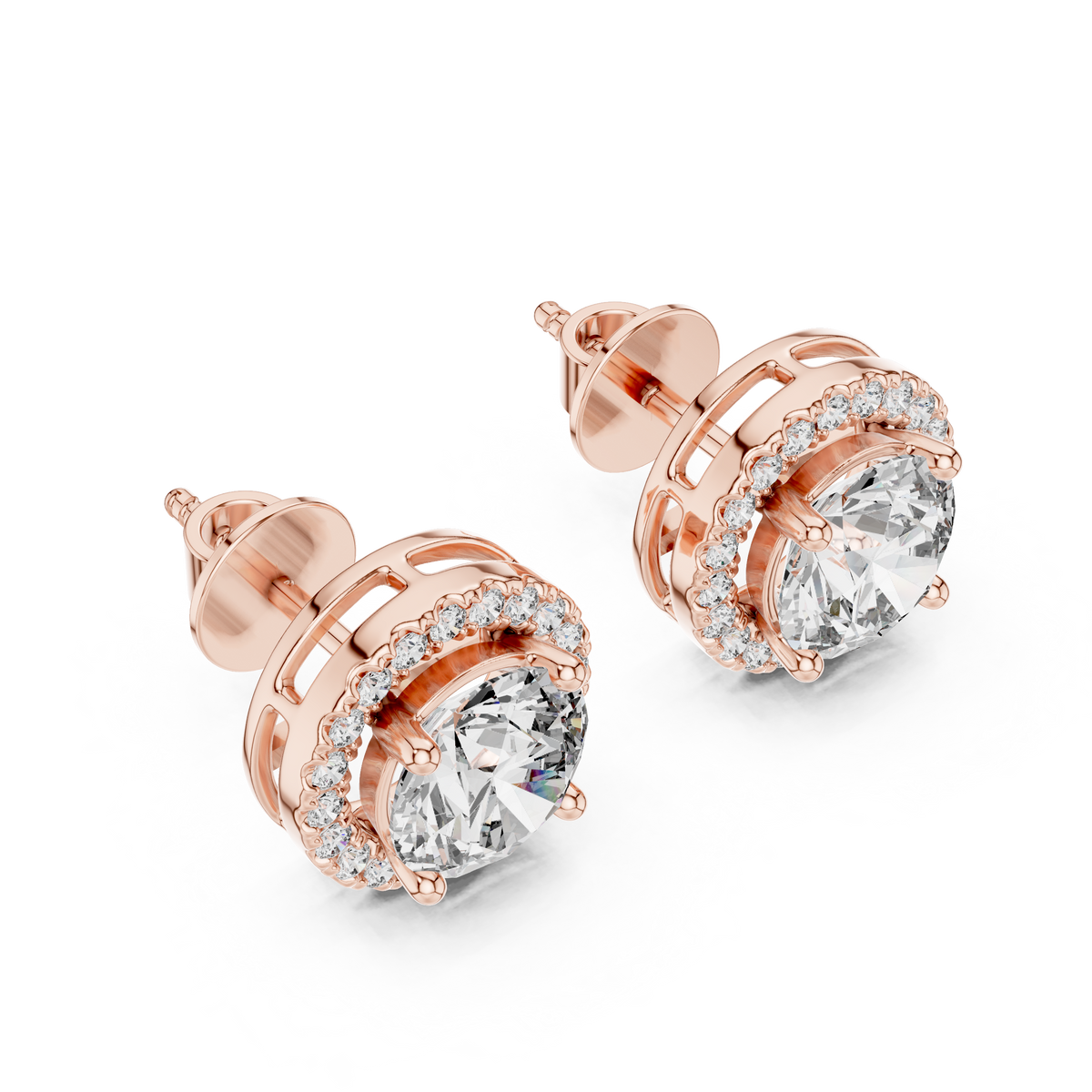 Round Halo Diamond Stud Earrings