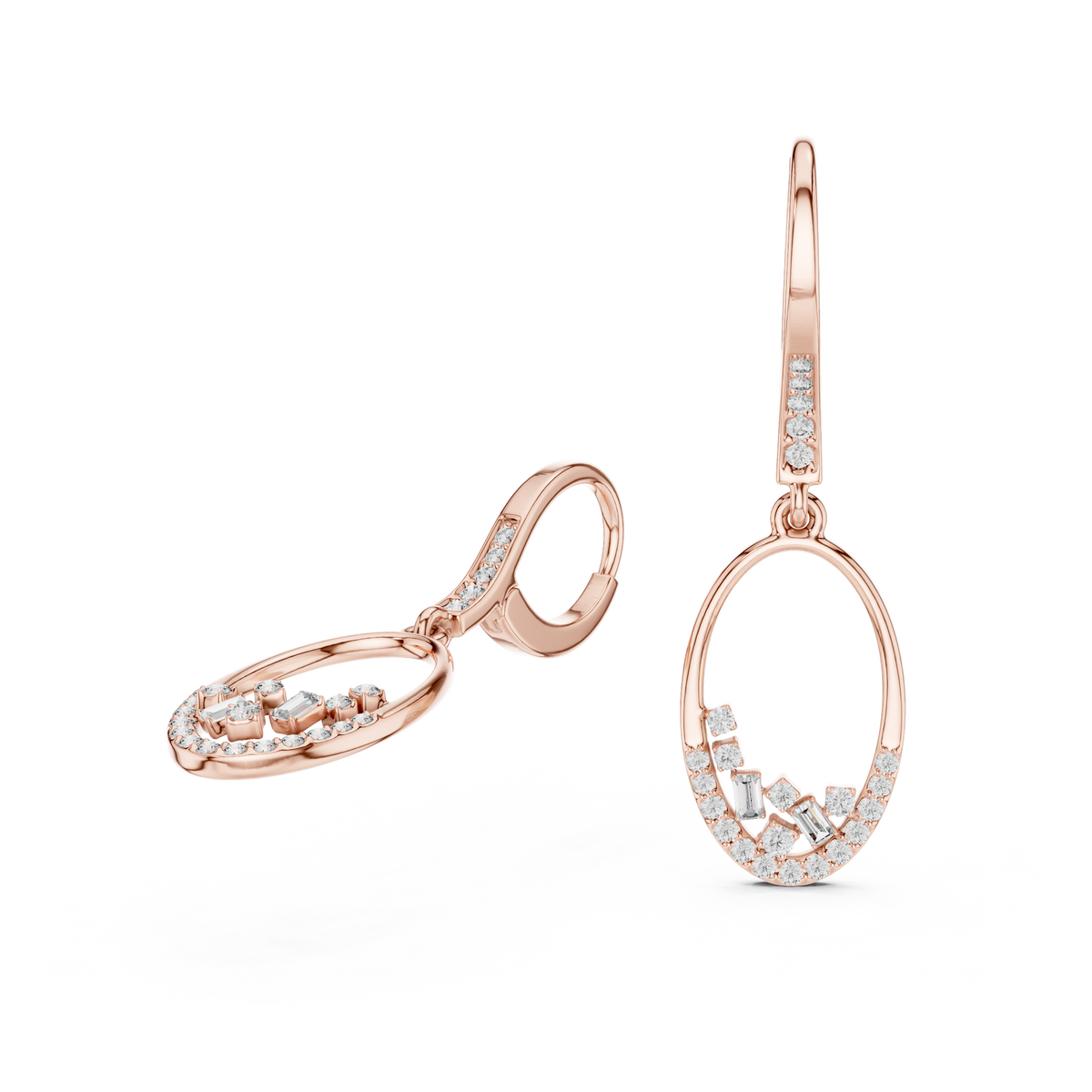 Oval Diamond Drop Hoop Earrings