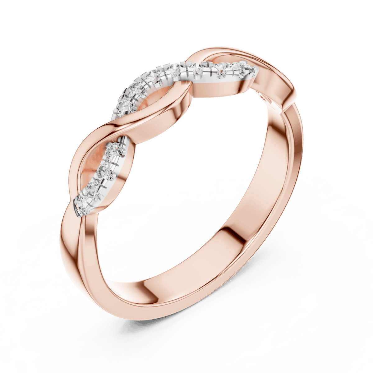 Twisted Diamond Wave Band Ring featuring an elegant crossover wave design with sparkling round stone accents and a polished finish by Orova Jewels.