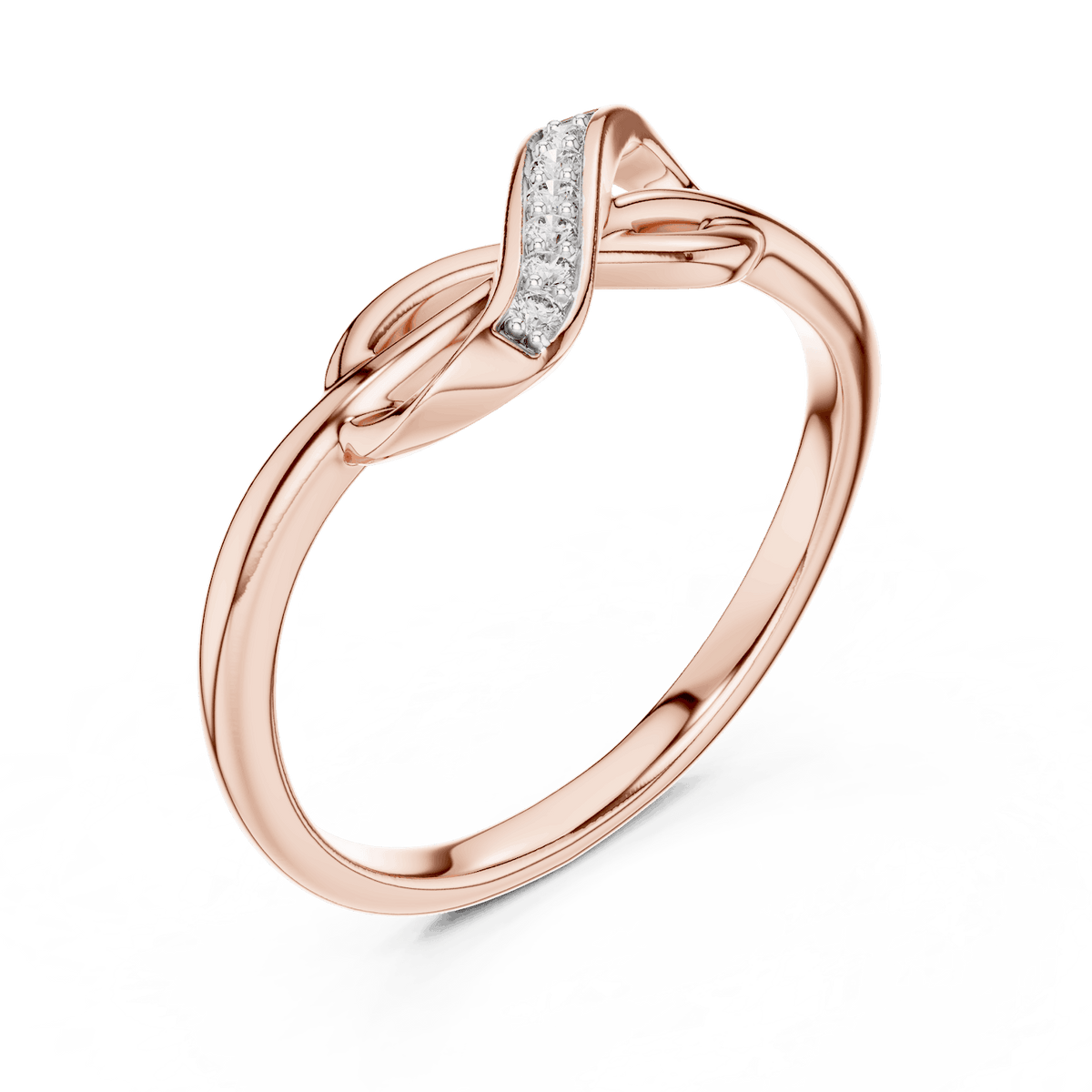 Twisted Infinity Diamond Ring featuring an elegant crossover band with sparkling accent stones and a polished finish by Orova Jewels.