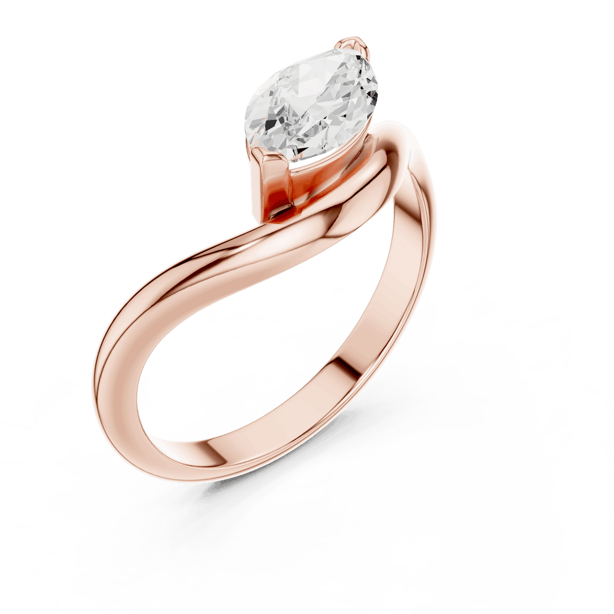 Marquise solitaire diamond ring featuring an elegant marquise-cut center stone on a sleek polished band by Orova Jewels.