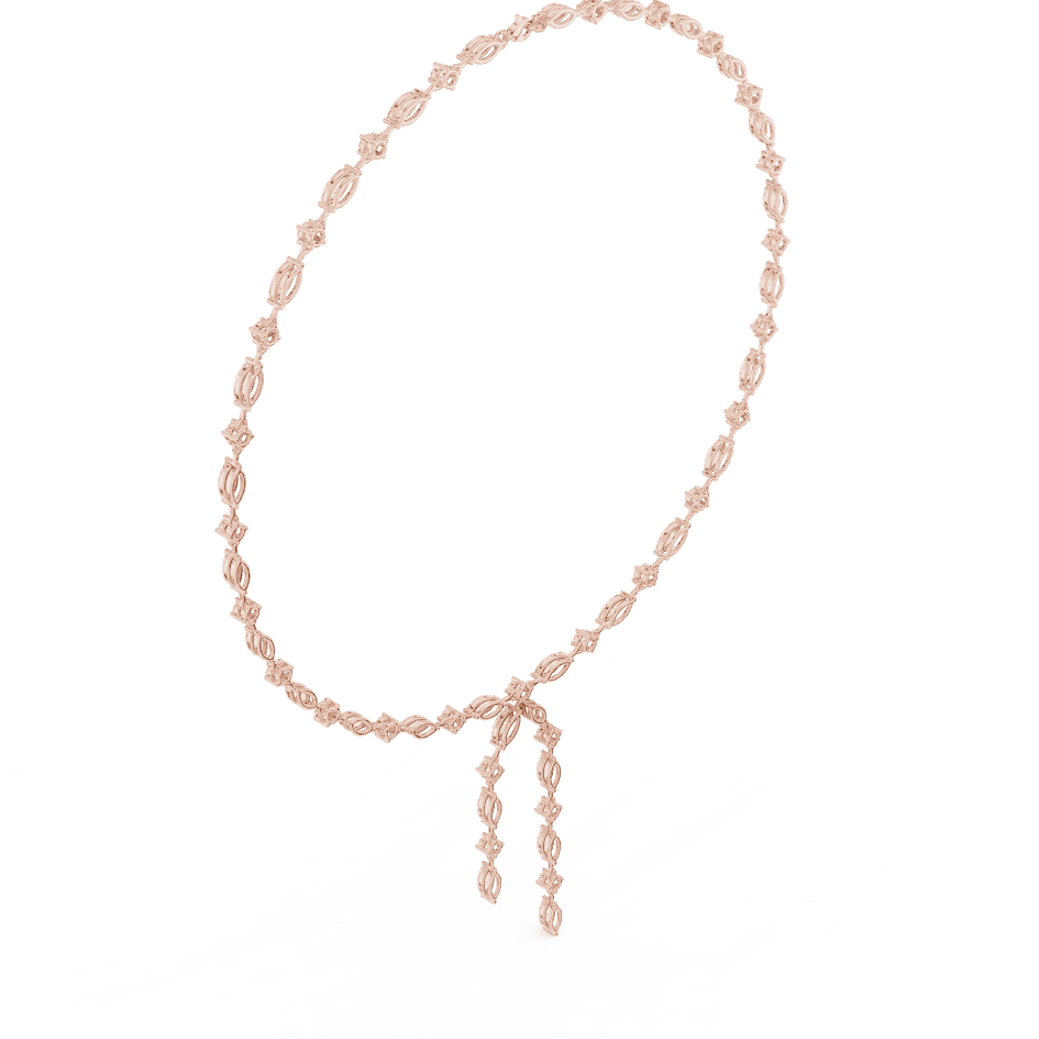 Marquise Diamond Bow Drop Necklace featuring alternating marquise-shaped links, a bow-inspired centerpiece, and elegant cascading drop accents by Orova Jewels.