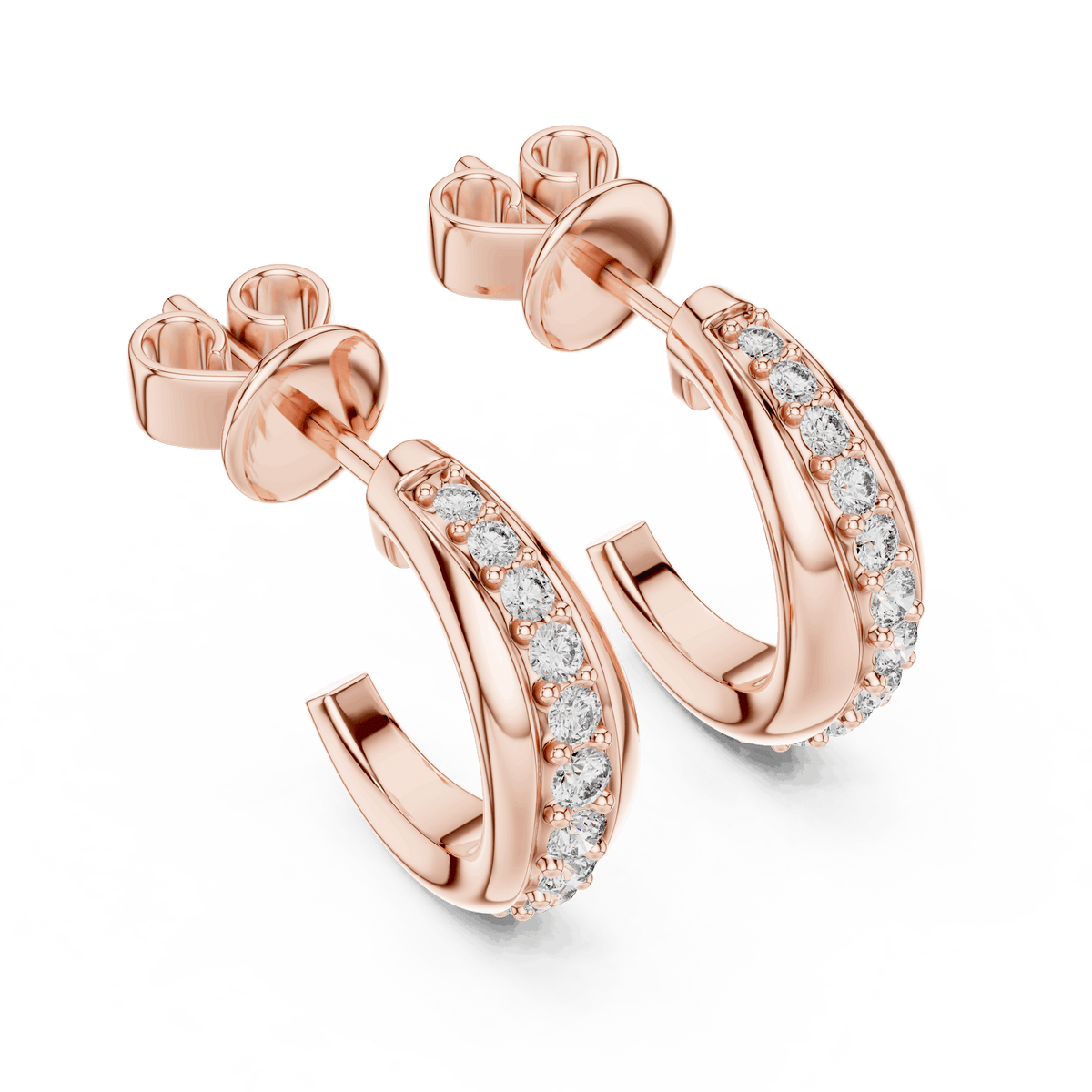 Classic diamond hoop earrings featuring a sleek curved design with sparkling round stone accents and a polished finish by Orova Jewels.