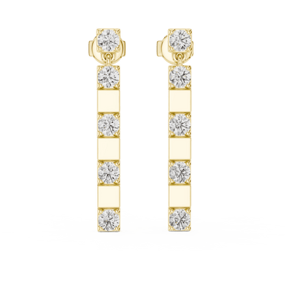 Modern diamond bar drop earrings featuring alternating polished links and sparkling round stones in a sleek vertical design by Orova Jewels