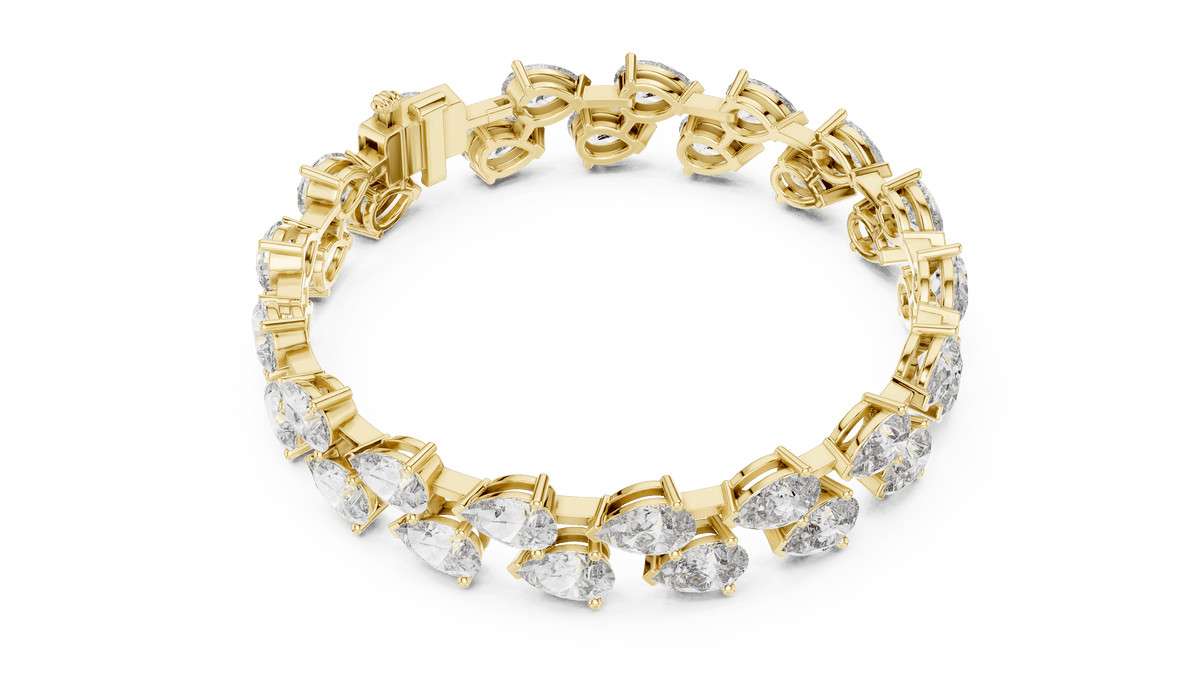 Pear Cut Diamond Tennis Bracelet featuring a double row of sparkling pear-shaped stones with a secure box clasp by Orova Jewels.