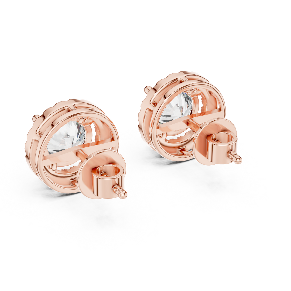Round halo diamond stud earrings featuring brilliant center stones surrounded by sparkling halo accents with secure stud backs by Orova Jewels.