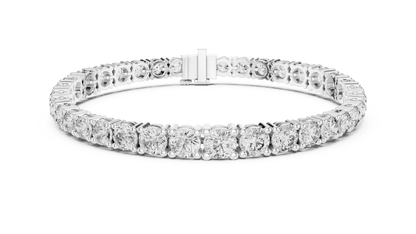 Round Brilliant Diamond Tennis Bracelet featuring a continuous row of sparkling round-cut diamonds in a classic four-prong setting with a secure box clasp by Orova Jewels.