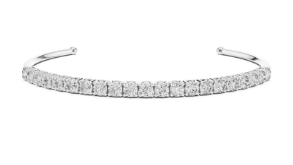 Round Diamond Open Cuff Bangle featuring a row of brilliant round-cut diamonds on a polished white gold open bracelet by Orova Jewels.
