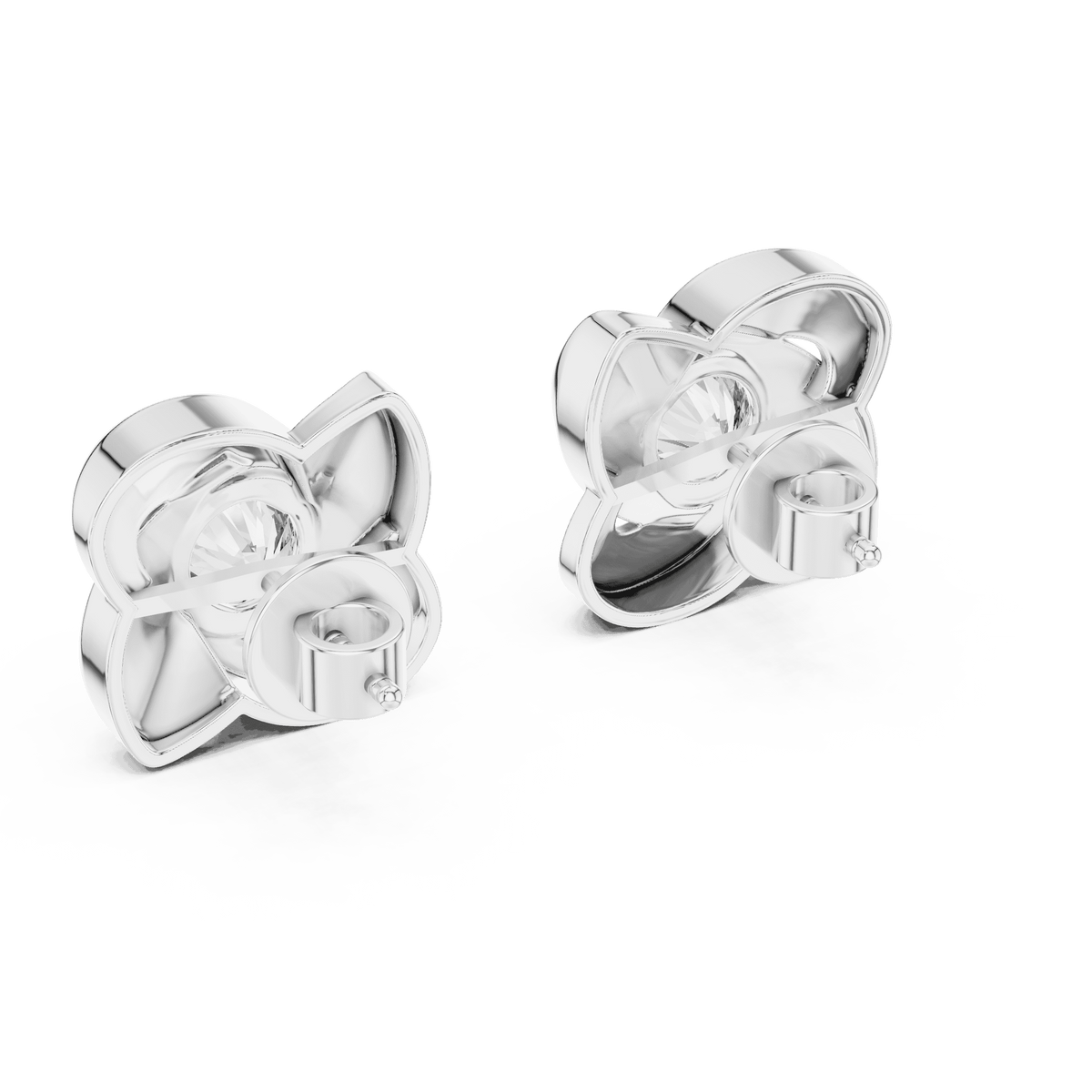 Twisted ribbon diamond stud earrings featuring a brilliant round center stone with a modern swirl design by Orova Jewels.