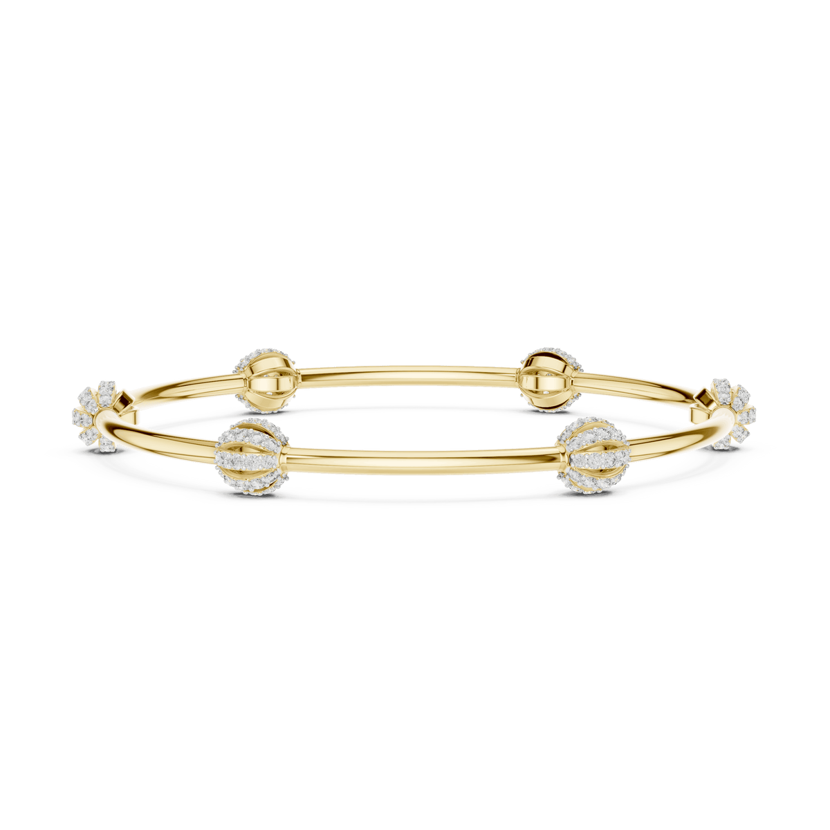 Elegant pavé crystal charm bangle bracelet featuring sparkling bead accents on a sleek polished silver-tone bangle by Orova Jewels.