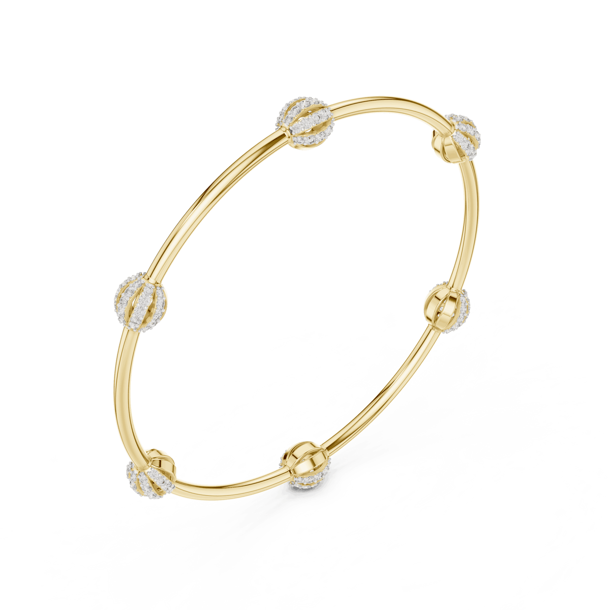 Elegant pavé crystal charm bangle bracelet featuring sparkling bead accents on a sleek polished silver-tone bangle by Orova Jewels.