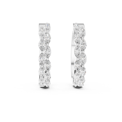 Marquise diamond hoop earrings featuring sparkling marquise-cut stones in a sleek hinged hoop design by Orova Jewels.