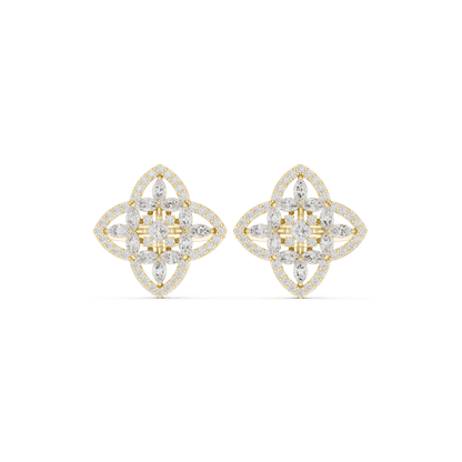 Marquise diamond halo stud earrings featuring a floral cluster design with sparkling round stone accents by Orova Jewels.