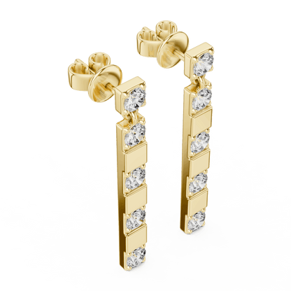 Modern diamond bar drop earrings featuring alternating polished links and sparkling round stones in a sleek vertical design by Orova Jewels
