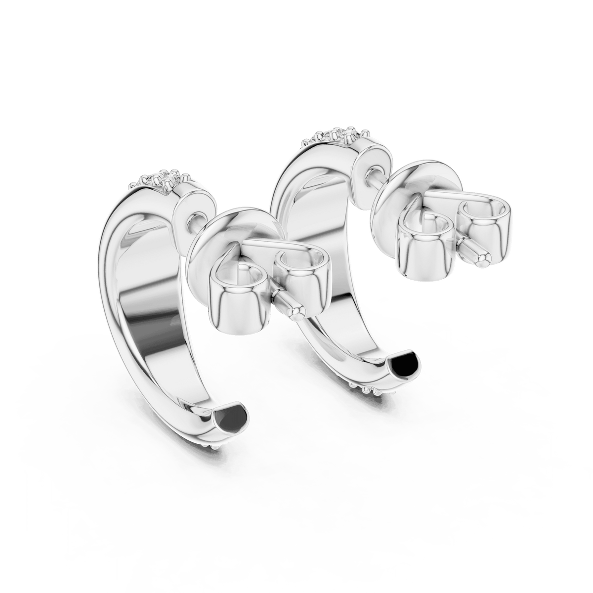 Classic diamond hoop earrings featuring a sleek curved design with sparkling round stone accents and a polished finish by Orova Jewels.