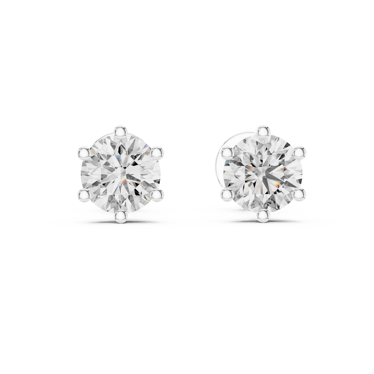 Round solitaire diamond stud earrings featuring brilliant round-cut stones in a classic six-prong setting with secure screw-back closure by Orova Jewels.