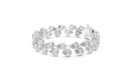 Pear Cut Diamond Tennis Bracelet featuring a double row of sparkling pear-shaped stones with a secure box clasp by Orova Jewels.