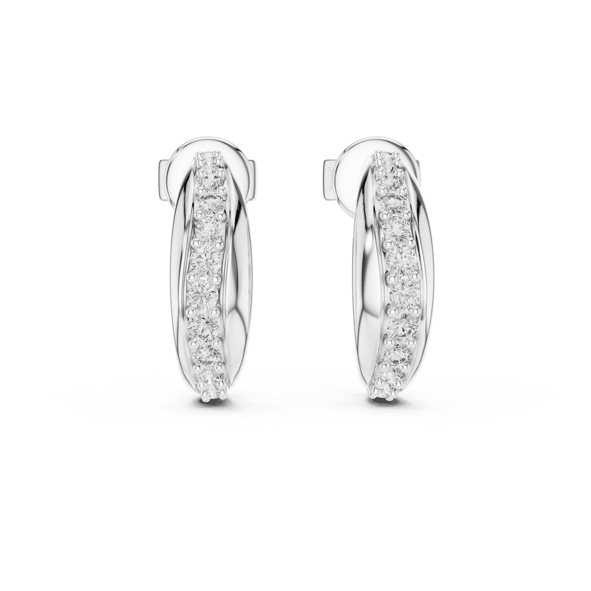 Classic diamond hoop earrings featuring a sleek curved design with sparkling round stone accents and a polished finish by Orova Jewels.