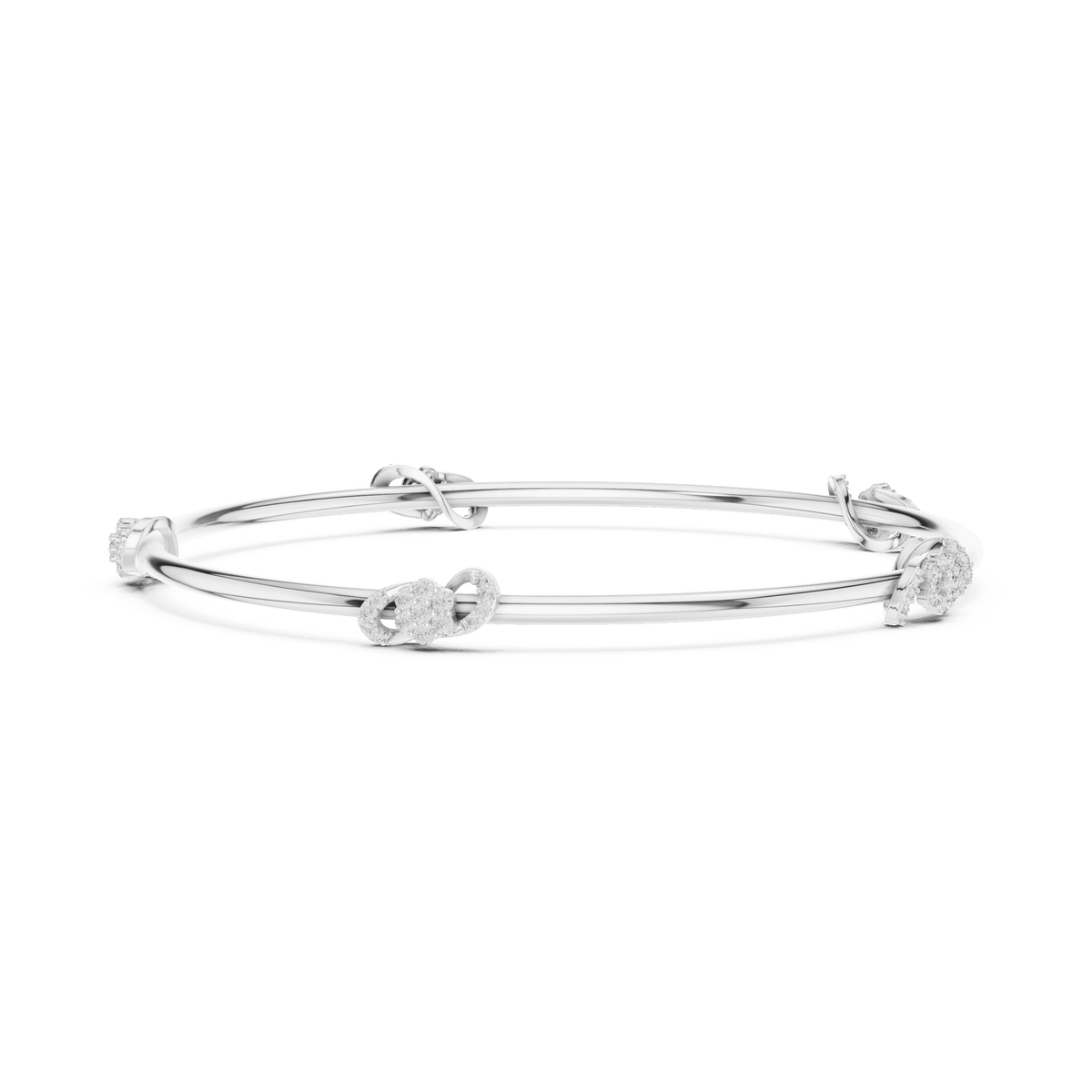 Minimalist floral crystal bangle bracelet featuring delicate flower-inspired charms on a sleek polished silver-tone bangle by Orova Jewels.