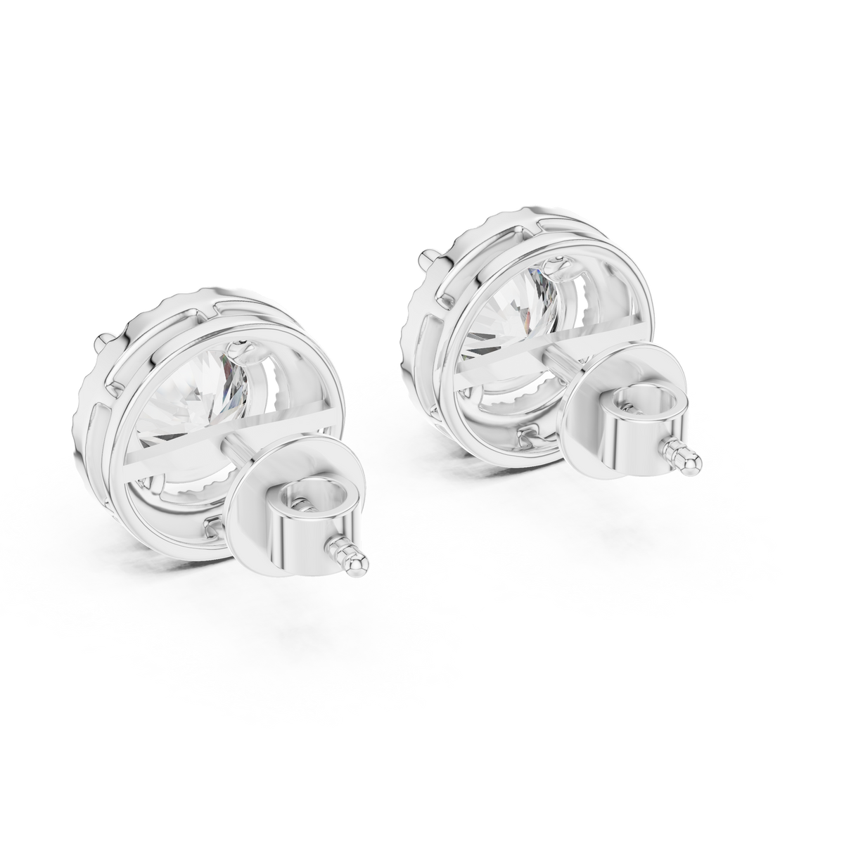 Round halo diamond stud earrings featuring brilliant center stones surrounded by sparkling halo accents with secure stud backs by Orova Jewels.