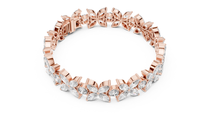 Marquise Floral Diamond Tennis Bracelet featuring sparkling flower motifs crafted with marquise-cut and round brilliant stones in a polished white gold finish by Orova Jewels.