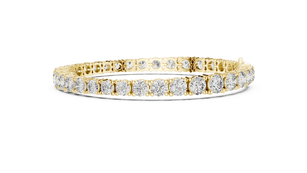 Round Brilliant Diamond Tennis Bracelet featuring a continuous row of sparkling round-cut diamonds in a classic four-prong setting with a secure box clasp by Orova Jewels.