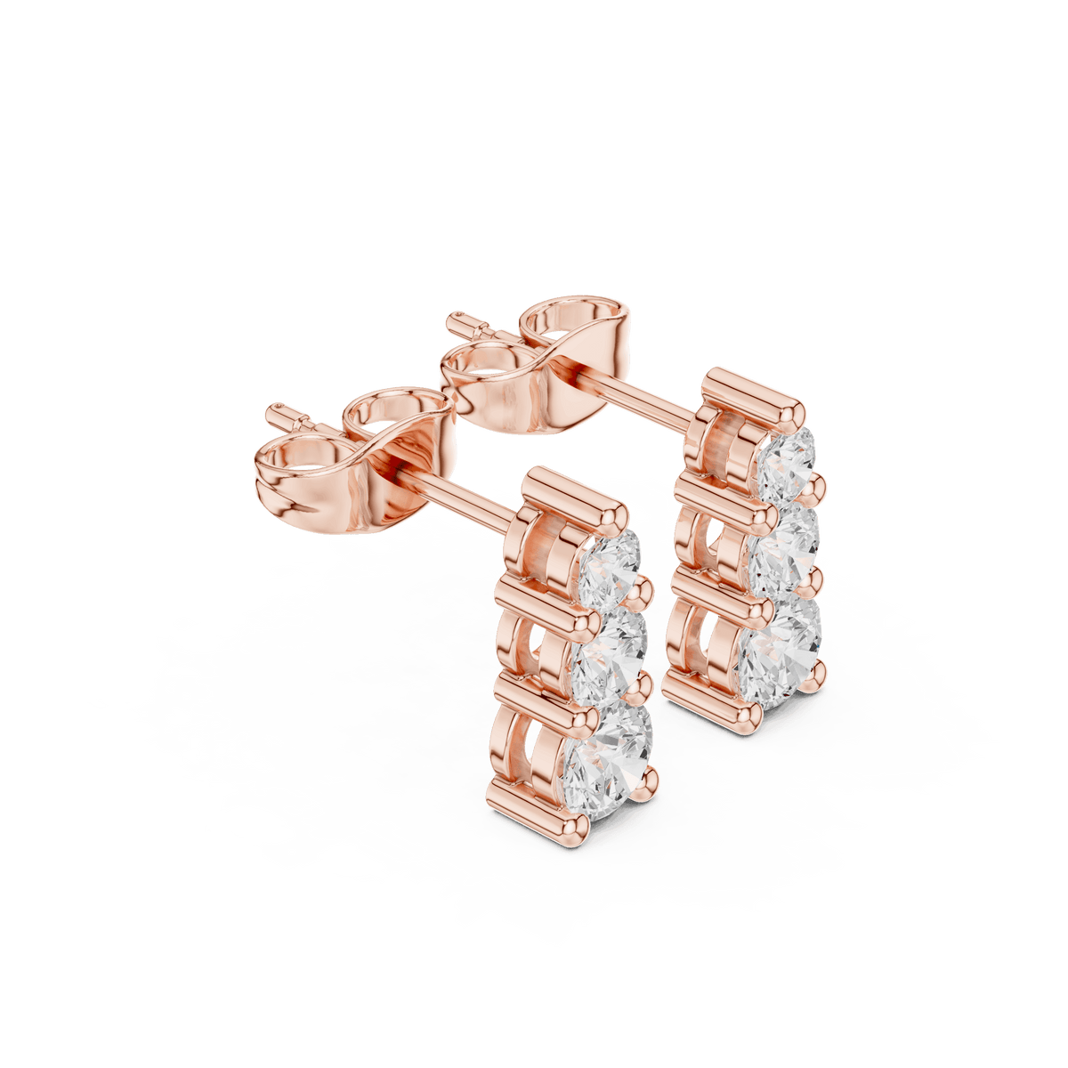 Three Stone Diamond Drop Stud Earrings Orova jewels
