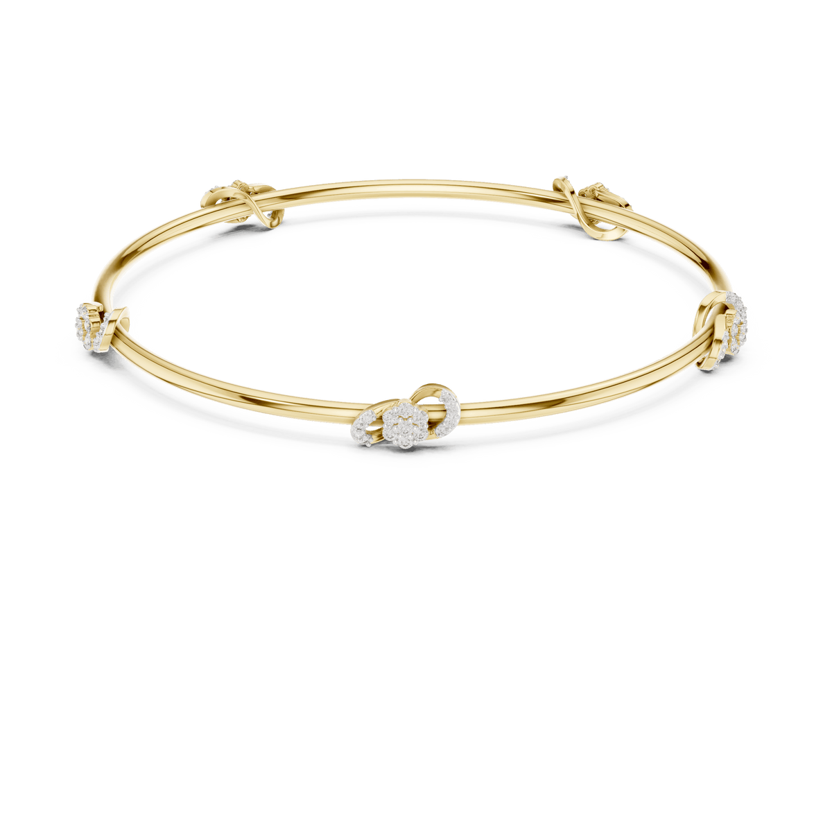 Minimalist floral crystal bangle bracelet featuring delicate flower-inspired charms on a sleek polished silver-tone bangle by Orova Jewels.