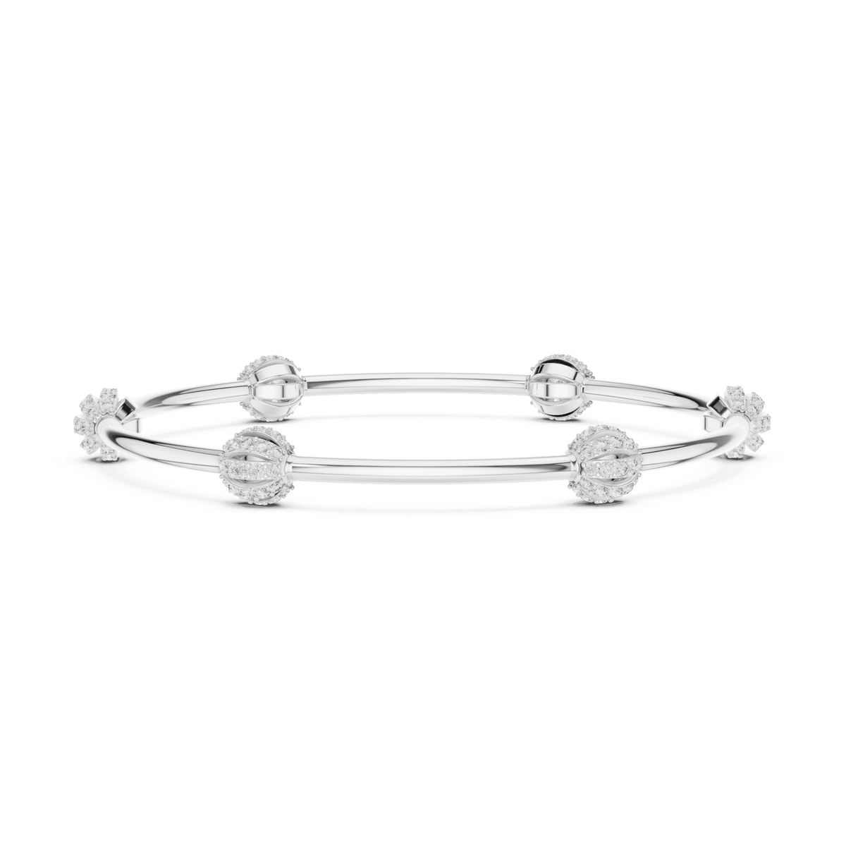 Elegant pavé crystal charm bangle bracelet featuring sparkling bead accents on a sleek polished silver-tone bangle by Orova Jewels.