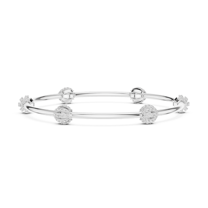 Elegant pavé crystal charm bangle bracelet featuring sparkling bead accents on a sleek polished silver-tone bangle by Orova Jewels.