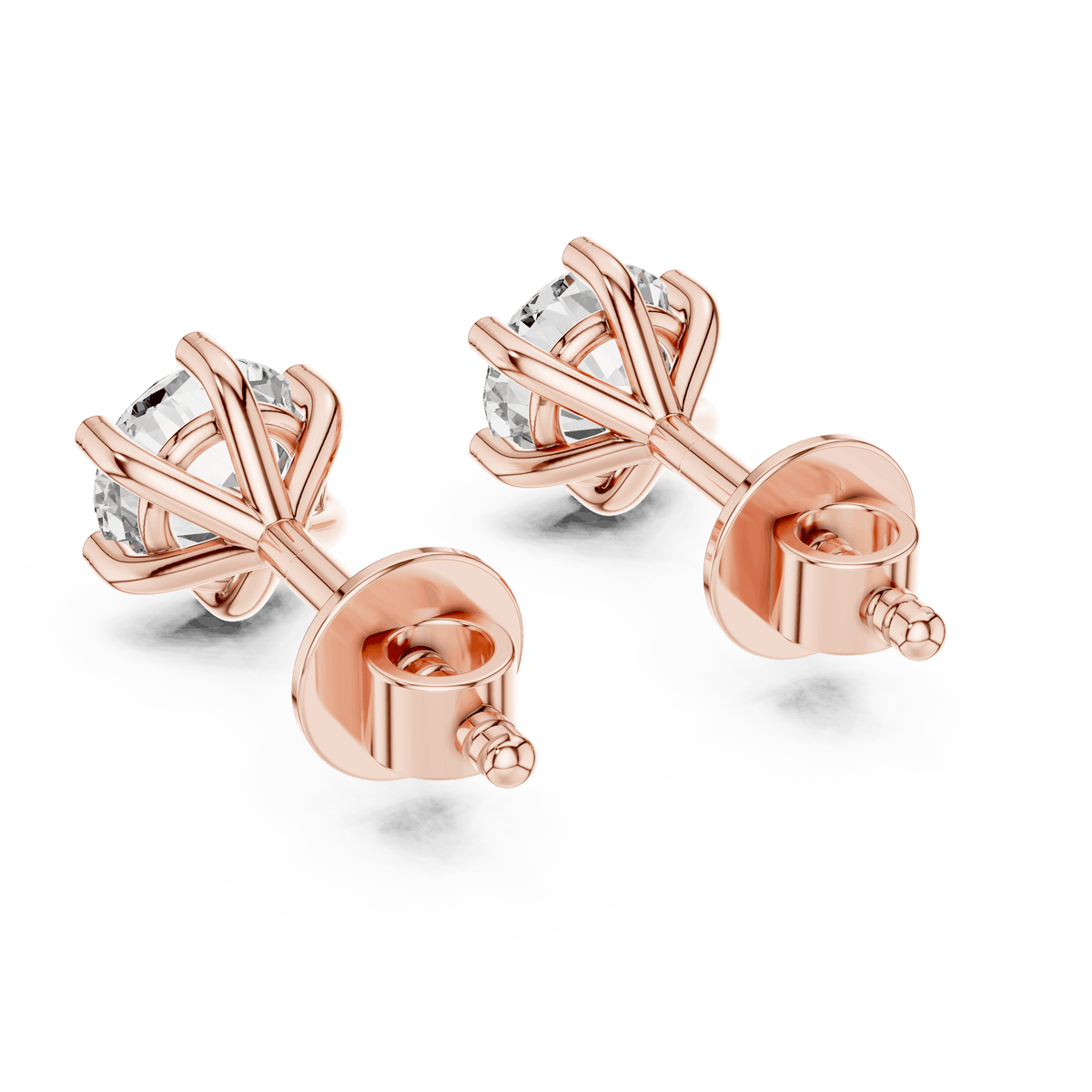 Round solitaire diamond stud earrings featuring brilliant round-cut stones in a classic six-prong setting with secure screw-back closure by Orova Jewels.