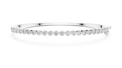 Classic round diamond hinged bangle featuring brilliant round-cut diamonds set along a polished white gold bracelet with a secure clasp by Orova Jewels.