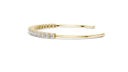 Round Diamond Open Cuff Bangle featuring a row of brilliant round-cut diamonds on a polished white gold open bracelet by Orova Jewels.
