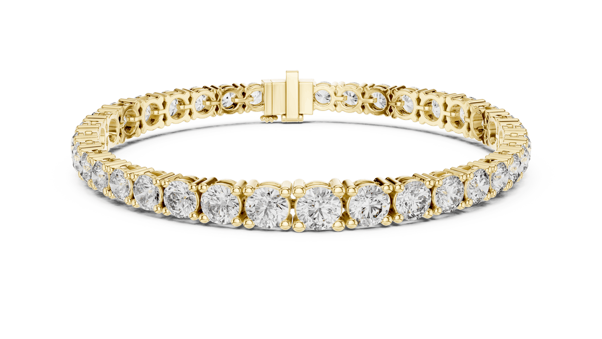 Round Brilliant Diamond Tennis Bracelet featuring a continuous row of sparkling round-cut diamonds in a classic four-prong setting with a secure box clasp by Orova Jewels.