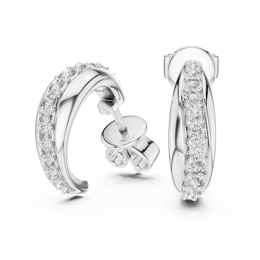 Classic diamond hoop earrings featuring a sleek curved design with sparkling round stone accents and a polished finish by Orova Jewels.