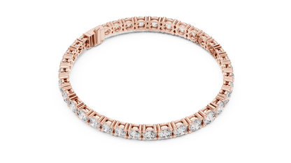 Round Brilliant Diamond Tennis Bracelet featuring a continuous row of sparkling round-cut diamonds in a classic four-prong setting with a secure box clasp by Orova Jewels.