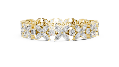 Marquise Floral Diamond Tennis Bracelet featuring sparkling flower motifs crafted with marquise-cut and round brilliant stones in a polished white gold finish by Orova Jewels.