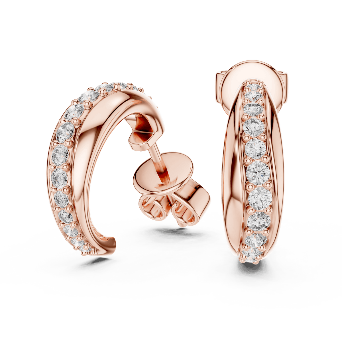 Classic diamond hoop earrings featuring a sleek curved design with sparkling round stone accents and a polished finish by Orova Jewels.