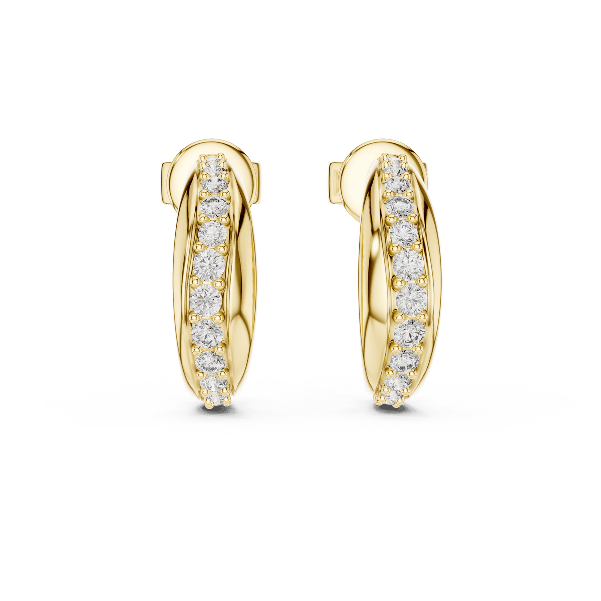 Classic diamond hoop earrings featuring a sleek curved design with sparkling round stone accents and a polished finish by Orova Jewels.