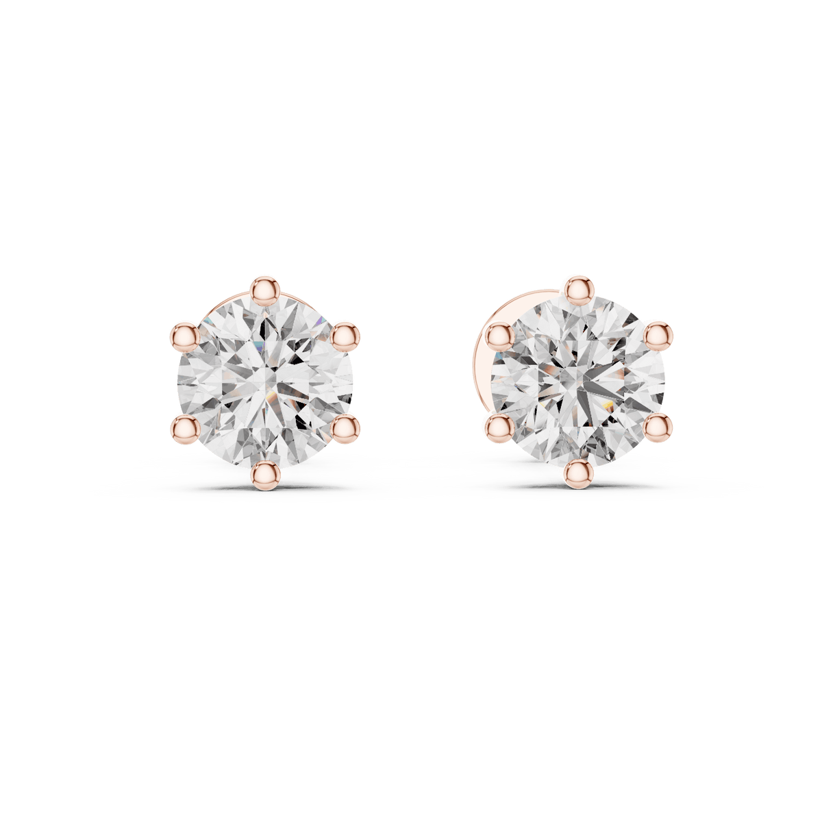 Round solitaire diamond stud earrings featuring brilliant round-cut stones in a classic six-prong setting with secure screw-back closure by Orova Jewels.