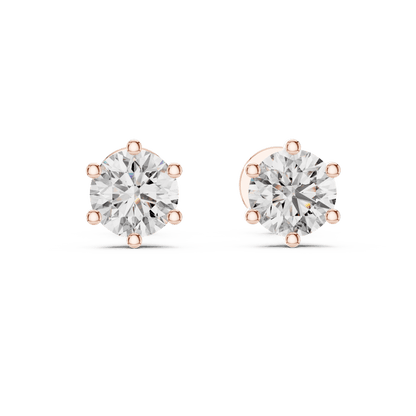 Round solitaire diamond stud earrings featuring brilliant round-cut stones in a classic six-prong setting with secure screw-back closure by Orova Jewels.