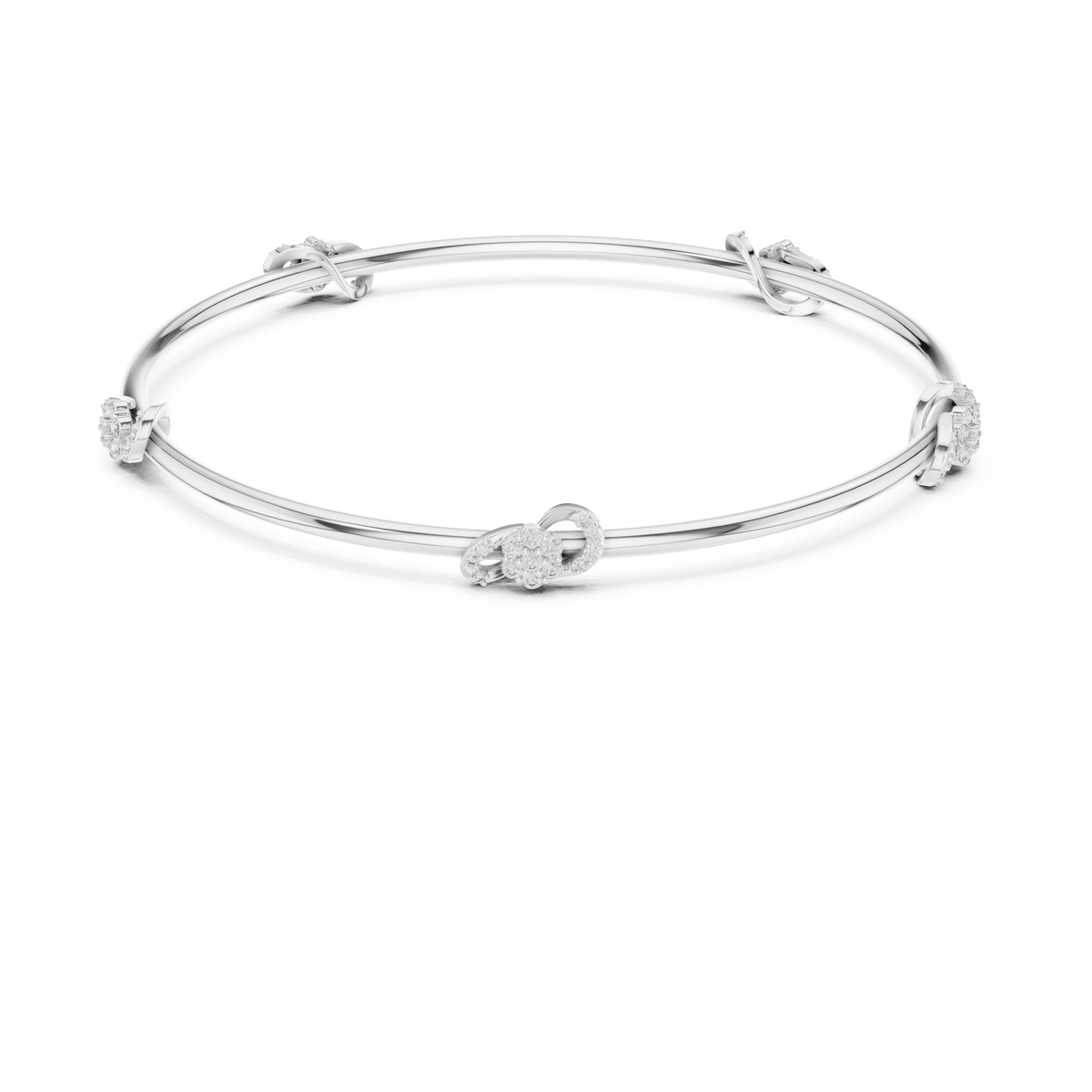 Minimalist floral crystal bangle bracelet featuring delicate flower-inspired charms on a sleek polished silver-tone bangle by Orova Jewels.