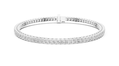 Princess Cut Diamond Tennis Bracelet featuring a continuous row of sparkling square-cut stones with a secure box clasp by Orova Jewels.