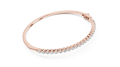 Classic round diamond hinged bangle featuring brilliant round-cut diamonds set along a polished white gold bracelet with a secure clasp by Orova Jewels.