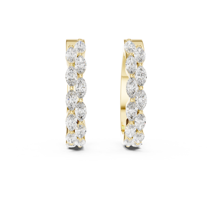 Marquise diamond hoop earrings featuring sparkling marquise-cut stones in a sleek hinged hoop design by Orova Jewels.