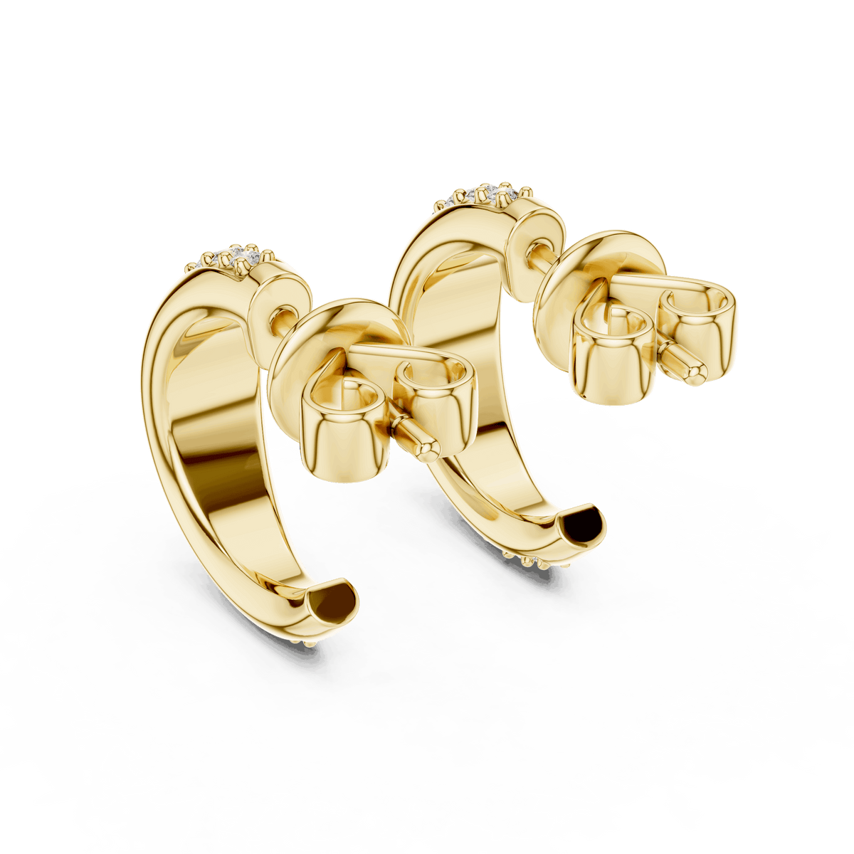 Classic diamond hoop earrings featuring a sleek curved design with sparkling round stone accents and a polished finish by Orova Jewels.