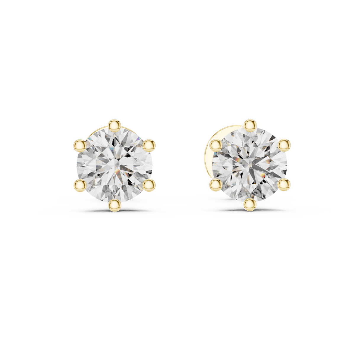 Round solitaire diamond stud earrings featuring brilliant round-cut stones in a classic six-prong setting with secure screw-back closure by Orova Jewels.