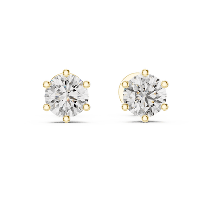 Round solitaire diamond stud earrings featuring brilliant round-cut stones in a classic six-prong setting with secure screw-back closure by Orova Jewels.