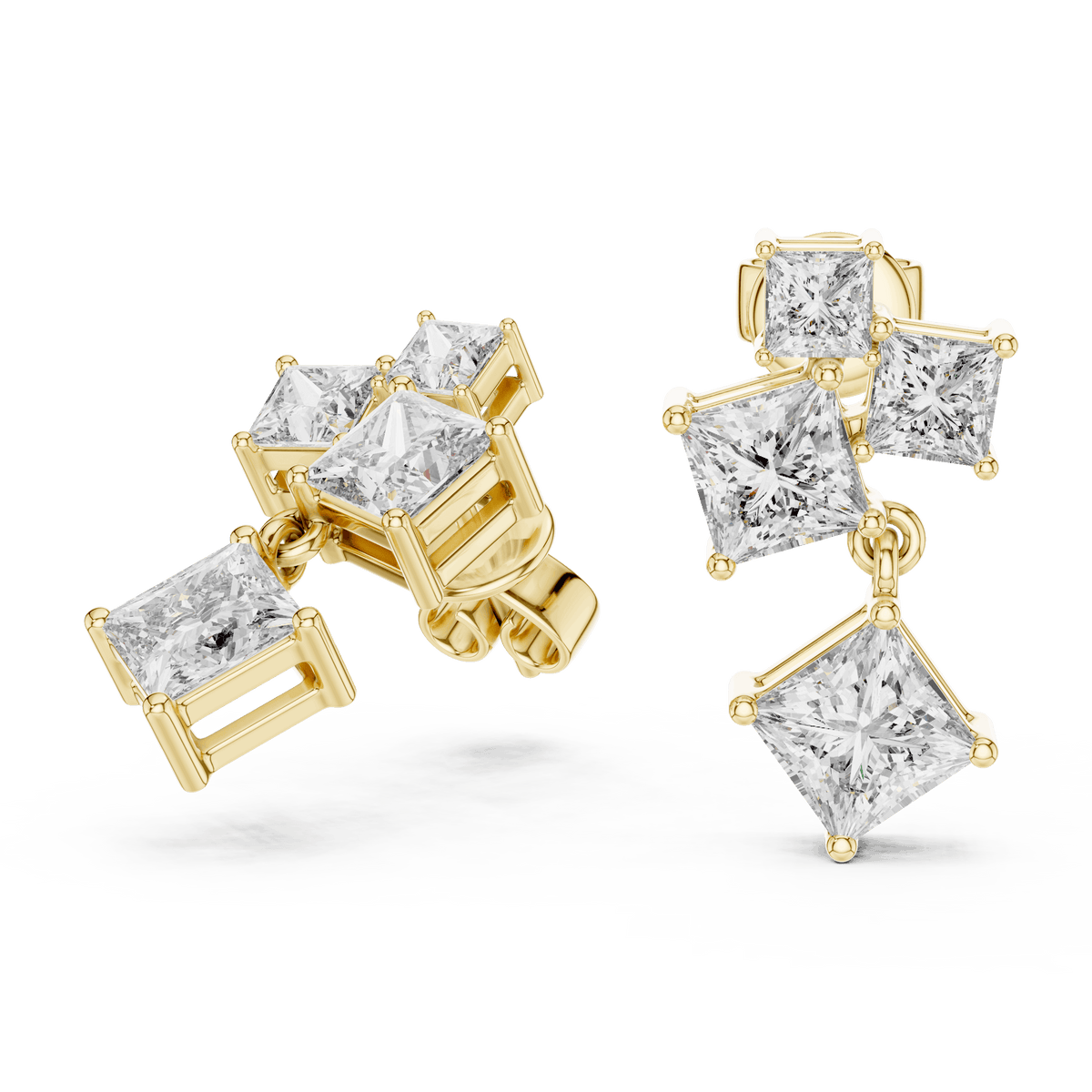 440Princess Cut Diamond Cluster Drop Earrings Orova jewels