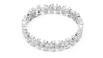 Marquise Floral Diamond Tennis Bracelet featuring sparkling flower motifs crafted with marquise-cut and round brilliant stones in a polished white gold finish by Orova Jewels.
